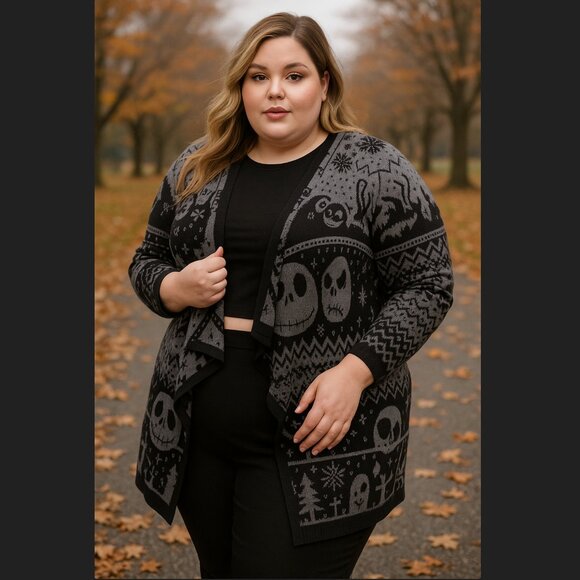 Torrid Disney Nightmare Jack Skellington Fair Isle Drape Cardigan Sz 3x 22 24 - Picture 1 of 5
